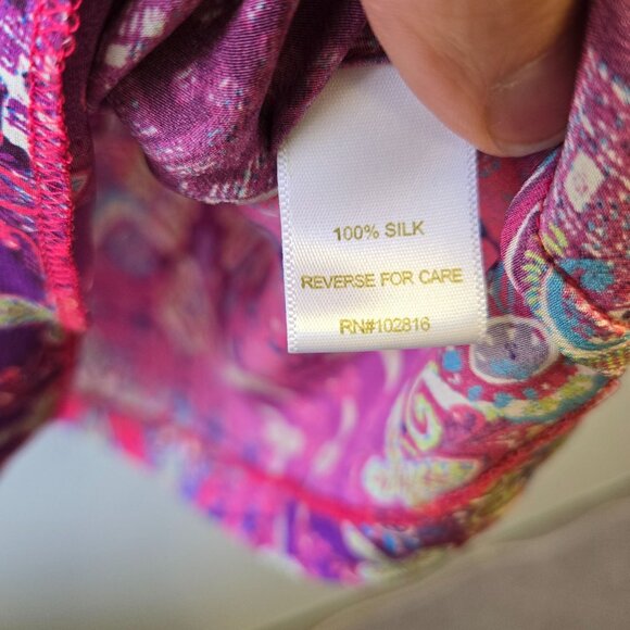 Garnet Hill Womens 12 Dressy Office Career Floral Silk Tunic Babydoll Top V-Neck - Picture 6 of 10